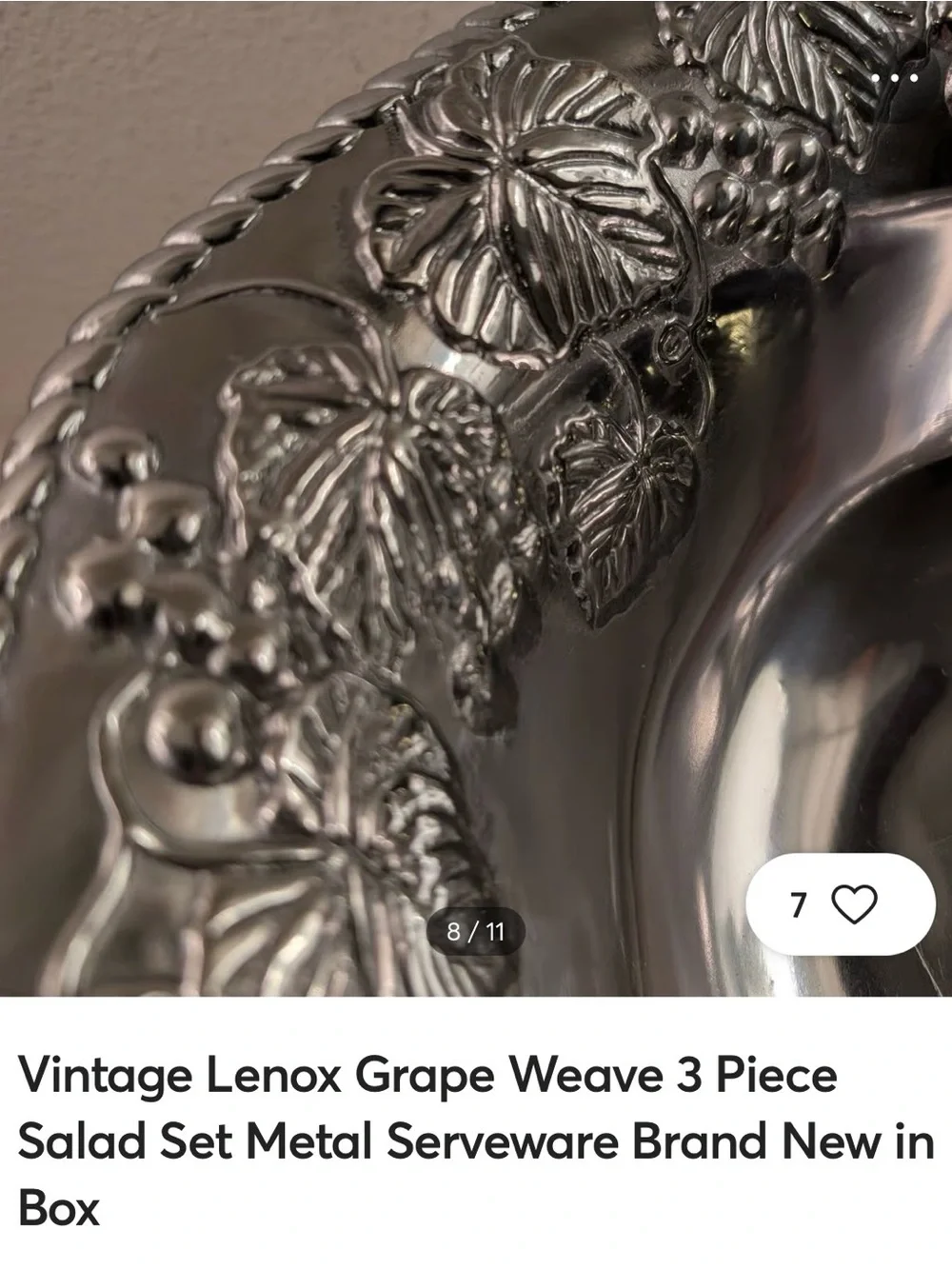 Lenox Grape Weave Silver Salad Bowl with Matching Serving Spoons